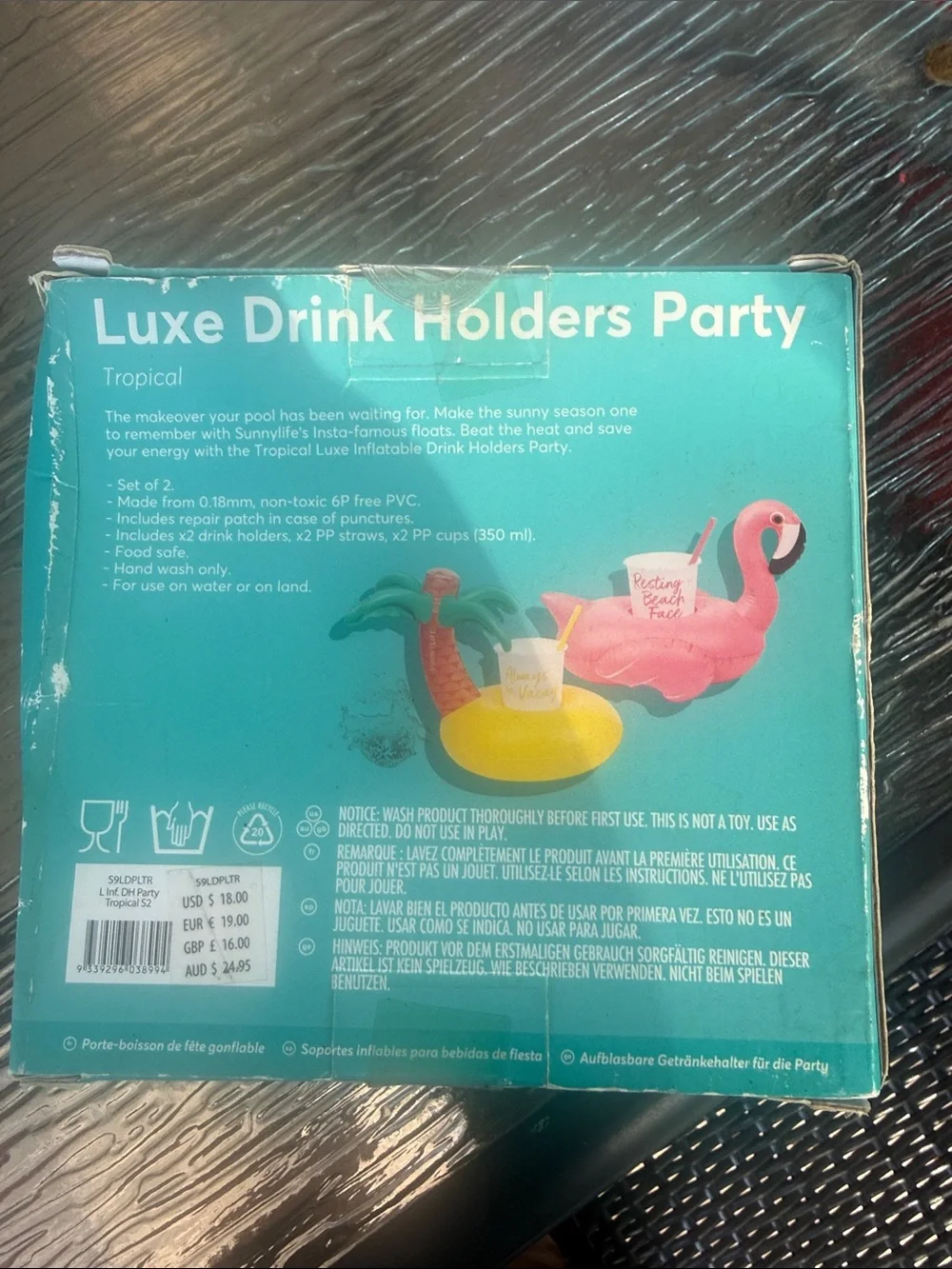 Sunnylife Tropical Luxe Drink Holders - Pink Flamingo & Yellow Pineapple